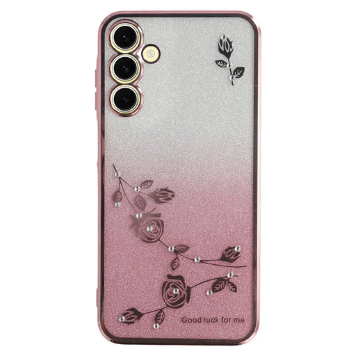 KADEM Cell Phone Case for Samsung Galaxy A14 5G / A14 4G , Gradient Glitter Powder Rhinestone Decor Flower Pattern TPU Cover Shell - Rose Gold - 1