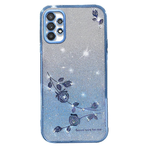 KADEM For Samsung Galaxy A52 4G / A52s 5G / A52 5G Rhinestone Decor Gradient Glitter Powder TPU Cover Flower Pattern Phone Case - Blue - 1