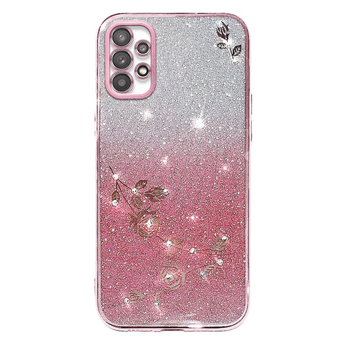 KADEM For Samsung Galaxy A32 5G / M32 5G TPU Cover Rhinestone Decor Flower Pattern  Gradient Glitter Powder Phone Case - Rose Gold - 1
