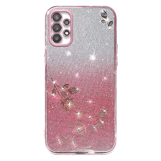 KADEM For Samsung Galaxy A32 5G / M32 5G TPU Cover Rhinestone Decor Flower Pattern  Gradient Glitter Powder Phone Case - Rose Gold - 1
