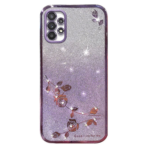 KADEM For Samsung Galaxy A23 5G (Global Version) / A23 4G Rhinestone Decor Phone Case Gradient Glitter Flower Pattern Phone TPU Cover - Purple - 1