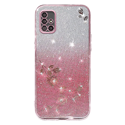 KADEM For Samsung Galaxy A51 5G SM-A516 Soft TPU Phone Case Flower Rhinestone Decor Gradient Glitter Phone Cover - Rose Gold - 1