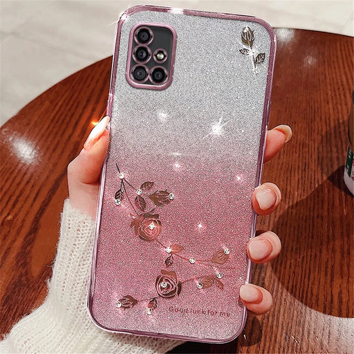 KADEM For Samsung Galaxy A51 5G SM-A516 Soft TPU Phone Case Flower Rhinestone Decor Gradient Glitter Phone Cover - Rose Gold - 2