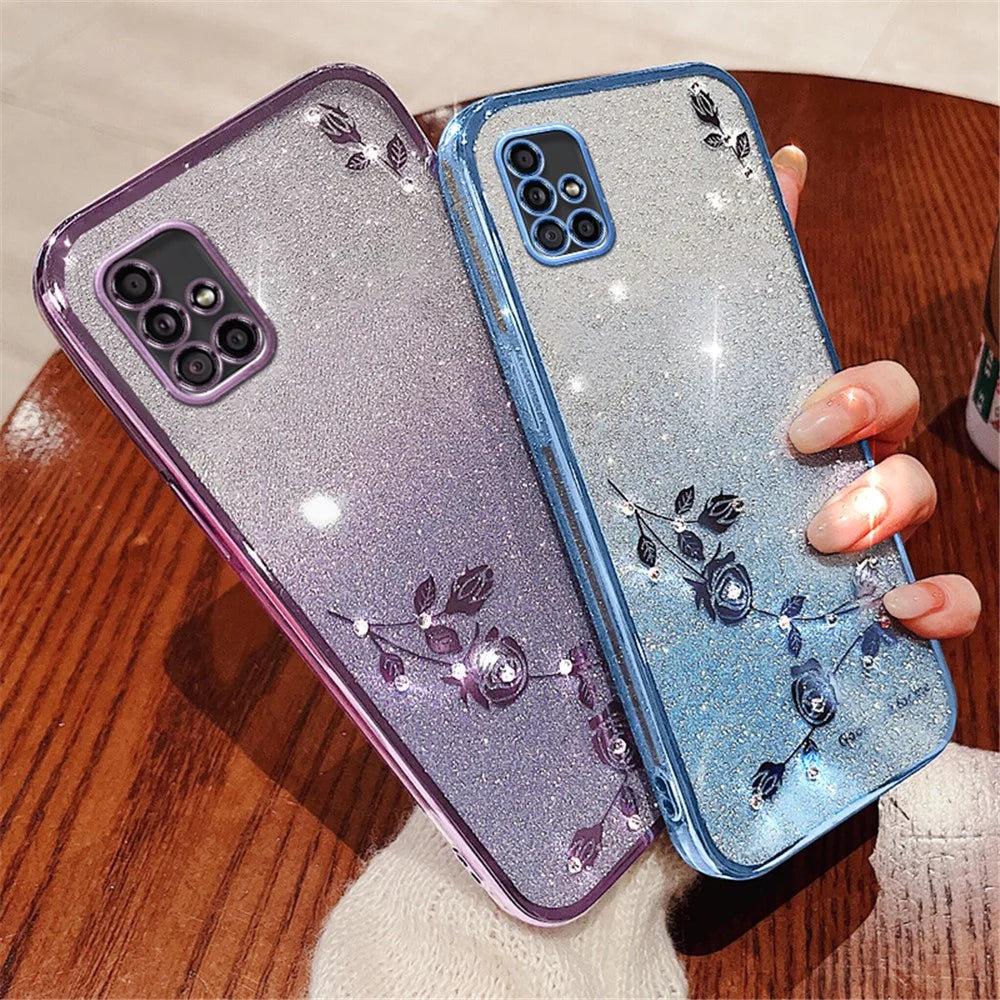 KADEM For Samsung Galaxy A51 5G SM-A516 Soft TPU Phone Case Flower Rhinestone Decor Gradient Glitter Phone Cover - Rose Gold - 7