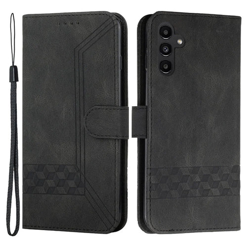 For Samsung Galaxy A14 5G / 4G Phone Case with Strap Imprint PU Leather Wallet Stand Cover - Black - 1
