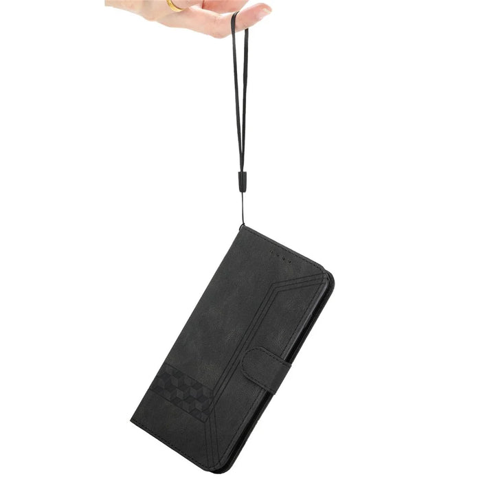 For Samsung Galaxy A34 5G Phone Case with Strap Imprint PU Leather Wallet Stand Cover - Black - 4