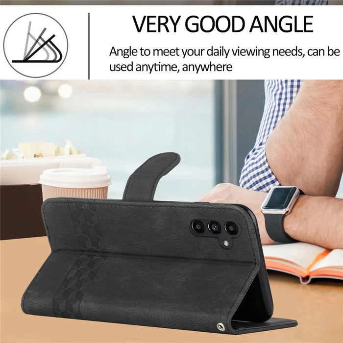 For Samsung Galaxy A34 5G Phone Case with Strap Imprint PU Leather Wallet Stand Cover - Black - 5