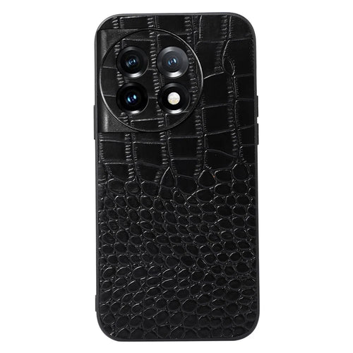 For OnePlus Ace 2 5G / 11R 5G Phone Cover, Genuine Cowhide Leather Coated PC+TPU Crocodile Texture Case - Black - 1