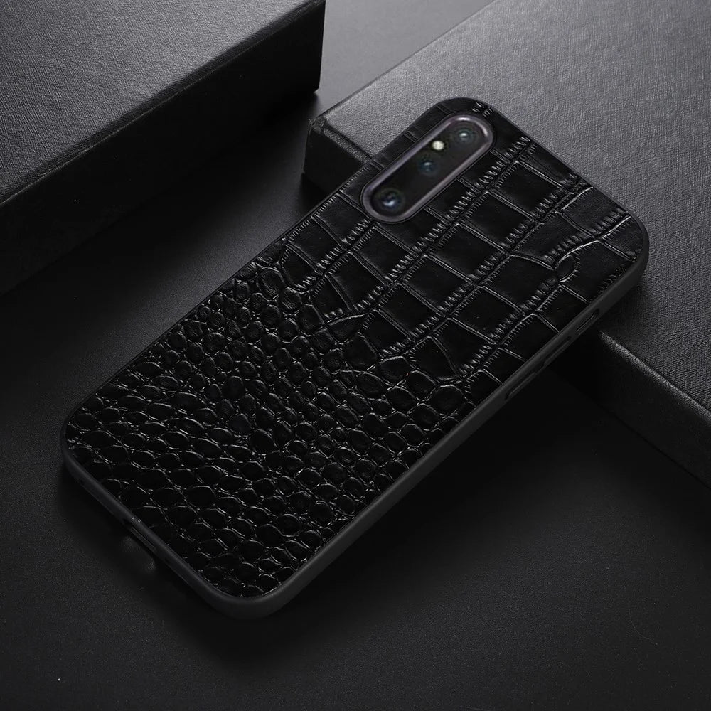 For Sony Xperia 1 V Genuine Cowhide Leather Coated PC+TPU Crocodile Texture Phone Case - Black - 2