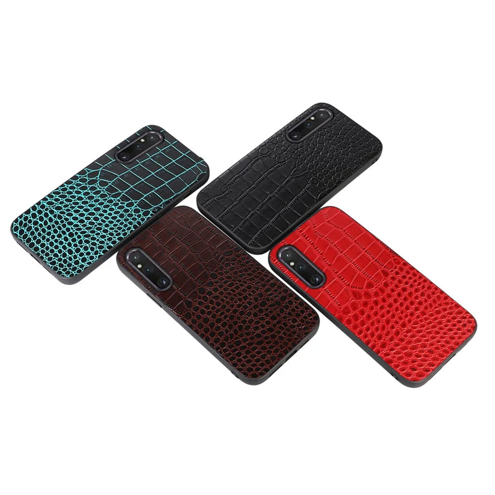 For Sony Xperia 1 V Genuine Cowhide Leather Coated PC+TPU Crocodile Texture Phone Case - Black - 3