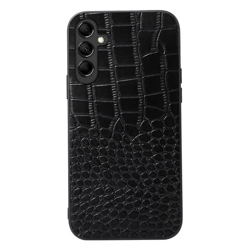 For Samsung Galaxy A24 4G (162.1 x 77.6 x 8.3mm) Phone Cover Genuine Cowhide Leather Coated PC+TPU Crocodile Texture Phone Case - Black - 1