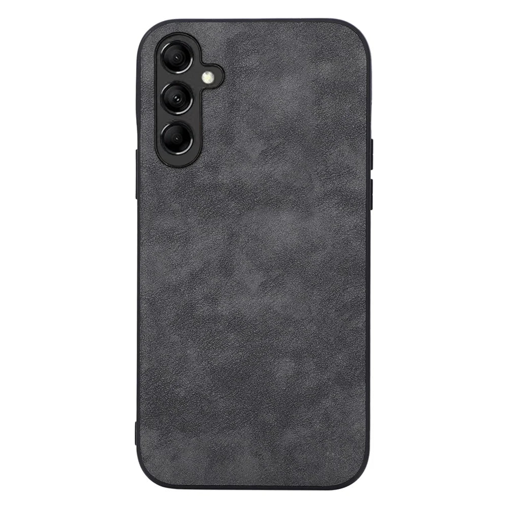 For Samsung Galaxy A24 4G (162.1 x 77.6 x 8.3mm) Phone Case Textured PU Leather Coated PC+TPU Protector Cover - Black - 1