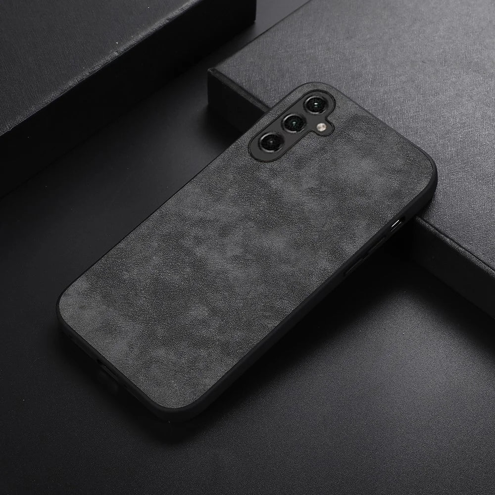 For Samsung Galaxy A24 4G (162.1 x 77.6 x 8.3mm) Phone Case Textured PU Leather Coated PC+TPU Protector Cover - Black - 2