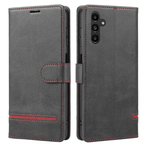 For Samsung Galaxy A14 4G / 5G Horizontal Line Anti-drop Wallet Cover PU Leather Flip Stand Case - Black - 1