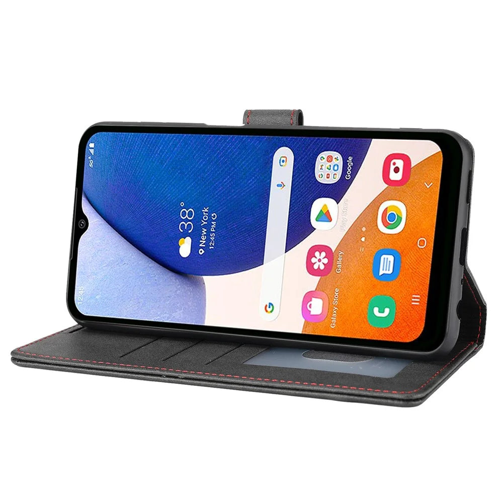 For Samsung Galaxy A14 4G / 5G Horizontal Line Anti-drop Wallet Cover PU Leather Flip Stand Case - Black - 3