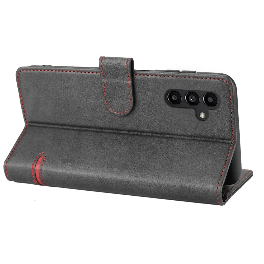 For Samsung Galaxy A14 4G / 5G Horizontal Line Anti-drop Wallet Cover PU Leather Flip Stand Case - Black - 4