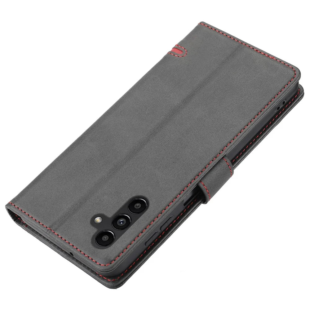 For Samsung Galaxy A14 4G / 5G Horizontal Line Anti-drop Wallet Cover PU Leather Flip Stand Case - Black - 6
