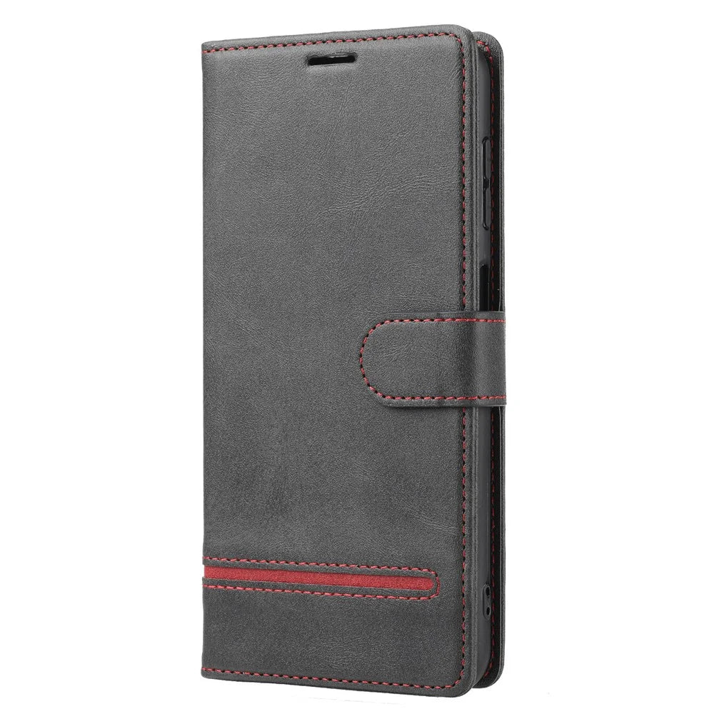 For Samsung Galaxy A14 4G / 5G Horizontal Line Anti-drop Wallet Cover PU Leather Flip Stand Case - Black - 7
