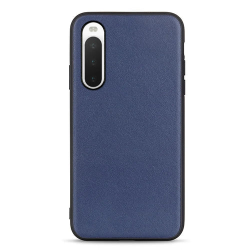 For Sony Xperia 10 V Genuine Leather Coated TPU Soft Grip Cover Textured Shockproof Phone Case - Blue - 1