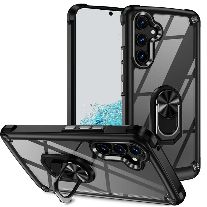 For Samsung Galaxy A54 5G Ring Kickstand Phone Case Alloy Lens Frame PC + TPU Protective Cover - Black - 1