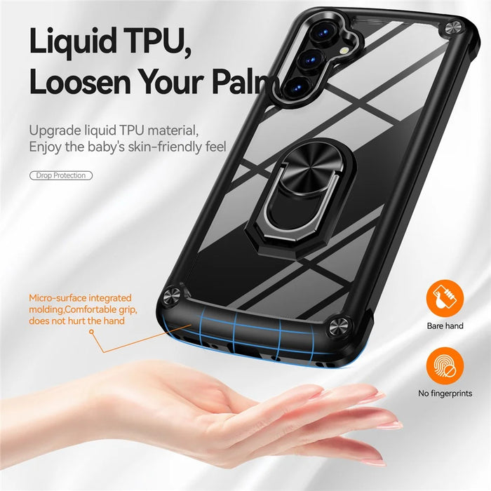 For Samsung Galaxy A54 5G Ring Kickstand Phone Case Alloy Lens Frame PC + TPU Protective Cover - Black - 3