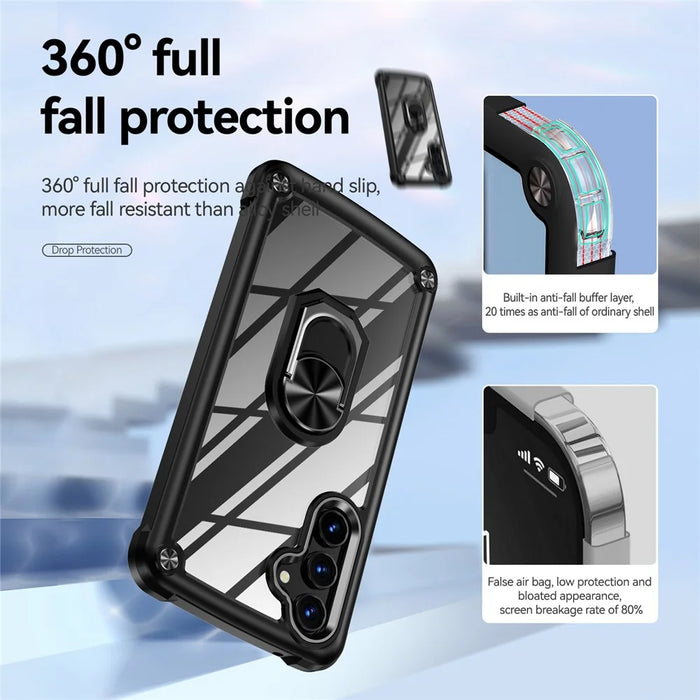 For Samsung Galaxy A54 5G Ring Kickstand Phone Case Alloy Lens Frame PC + TPU Protective Cover - Black - 5