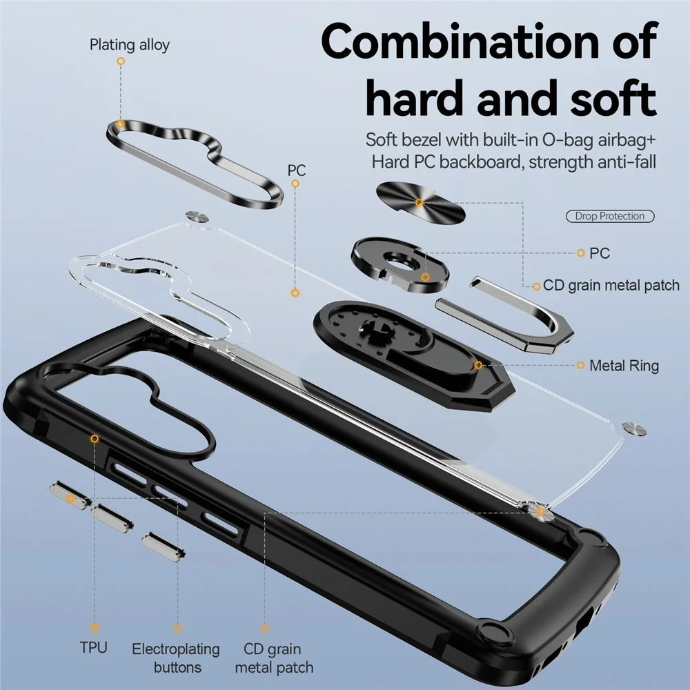 For Samsung Galaxy A34 5G Alloy Lens Frame Phone Case PC + TPU Anti-drop Cover with Ring Kickstand - Black - 4