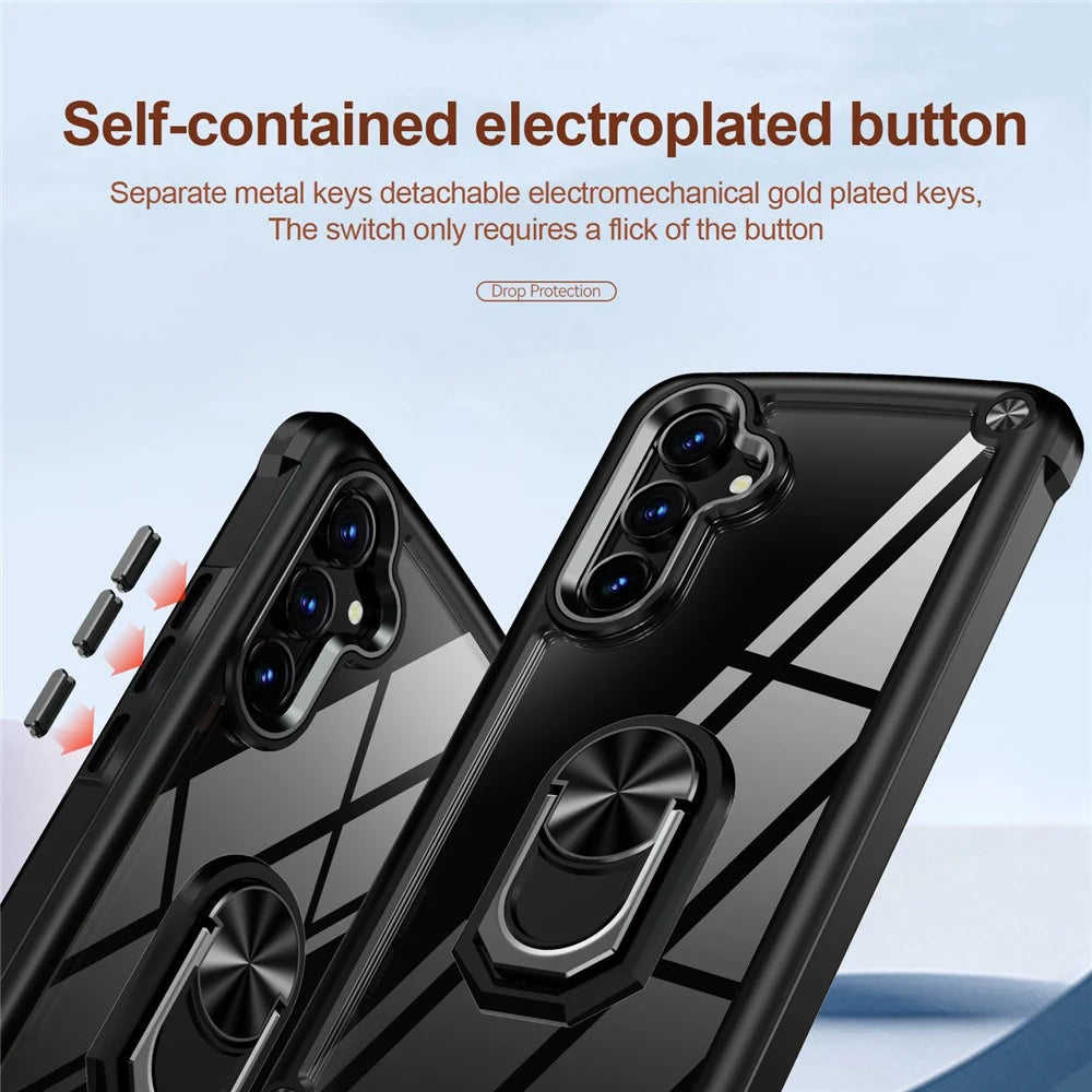 For Samsung Galaxy A34 5G Alloy Lens Frame Phone Case PC + TPU Anti-drop Cover with Ring Kickstand - Black - 6