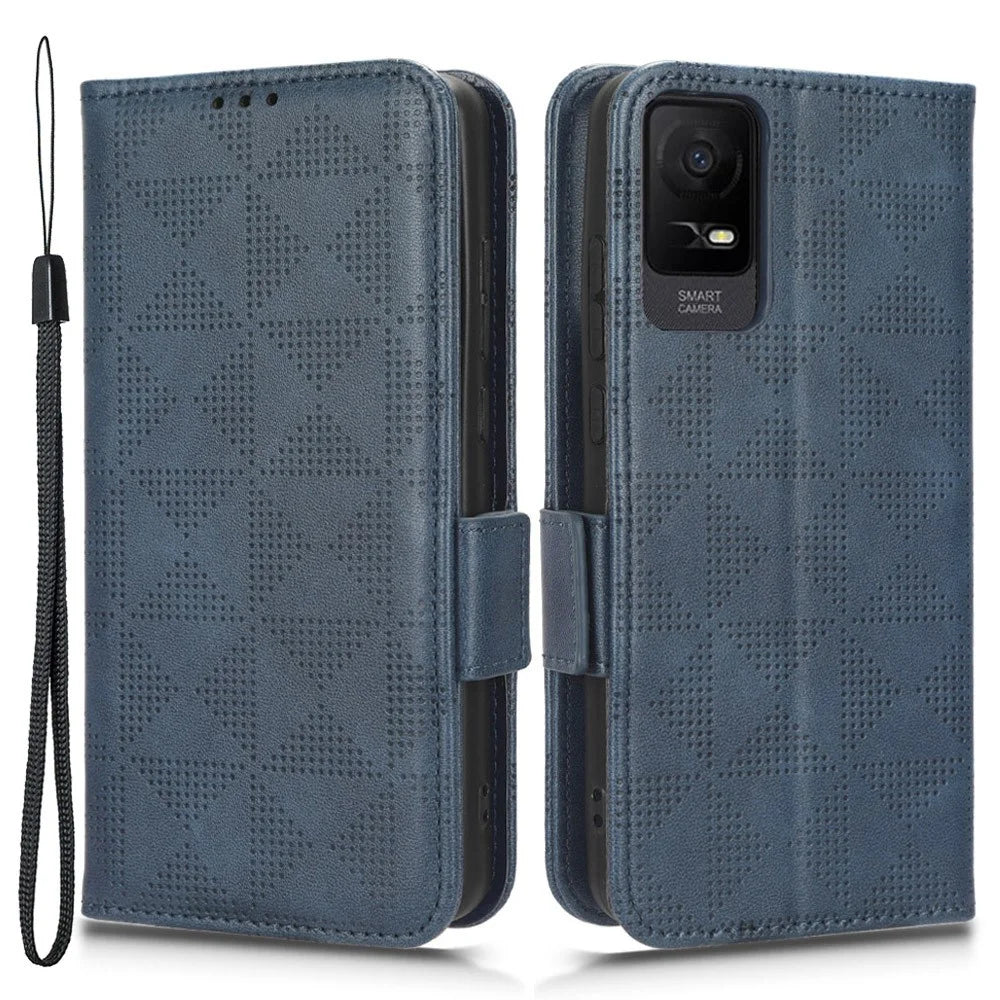 For TCL Ion X Leather Phone Case Wallet Stand Imprinted Triangle Anti-Drop Phone Cover - Blue - 1