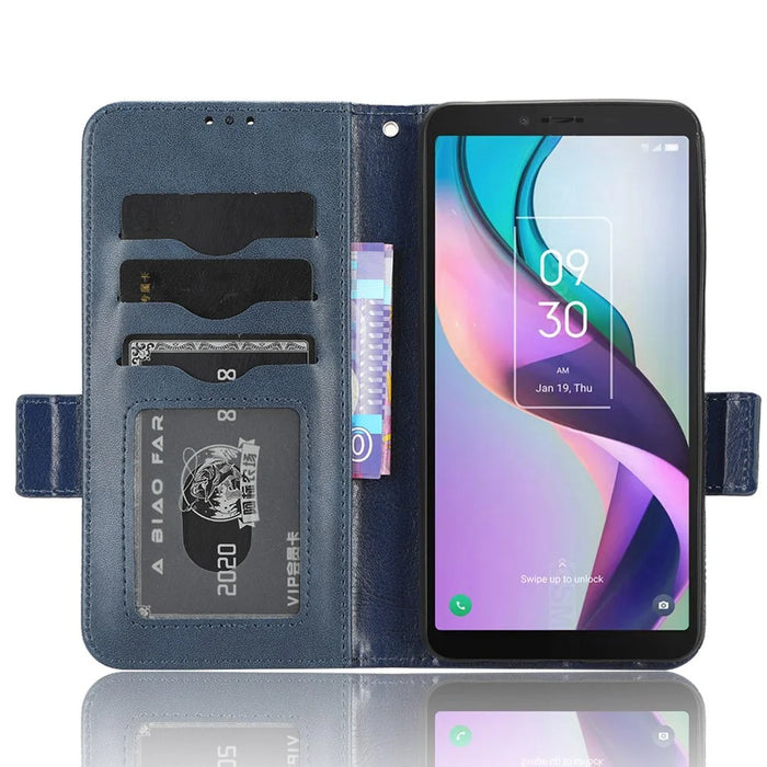 For TCL Ion X Leather Phone Case Wallet Stand Imprinted Triangle Anti-Drop Phone Cover - Blue - 2