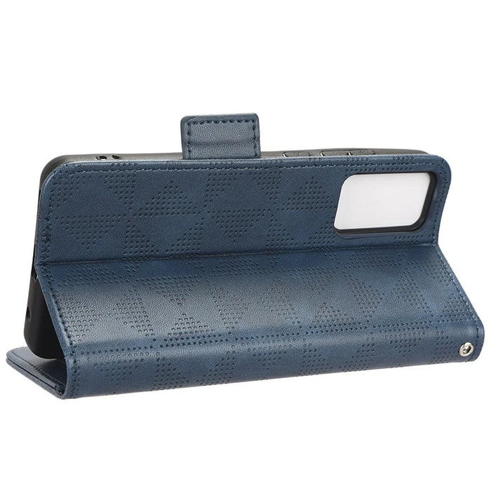 For TCL Ion X Leather Phone Case Wallet Stand Imprinted Triangle Anti-Drop Phone Cover - Blue - 3