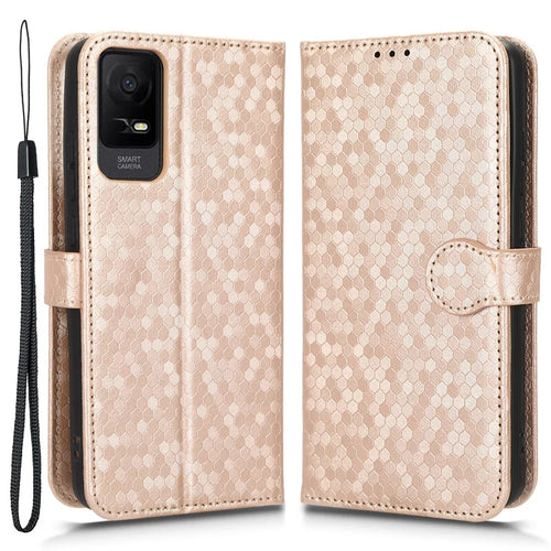 For TCL Ion X PU Leather Stand Wallet Phone Case Dot Pattern Imprinted Smartphone Cover - Rose Gold - 1