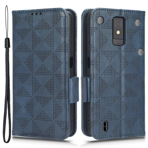Wallet Phone Case for ZTE Blade A32 Leather Flip Cover Imprinted Triangle Anti-Drop Phone Shell with Stand - Blue - 1