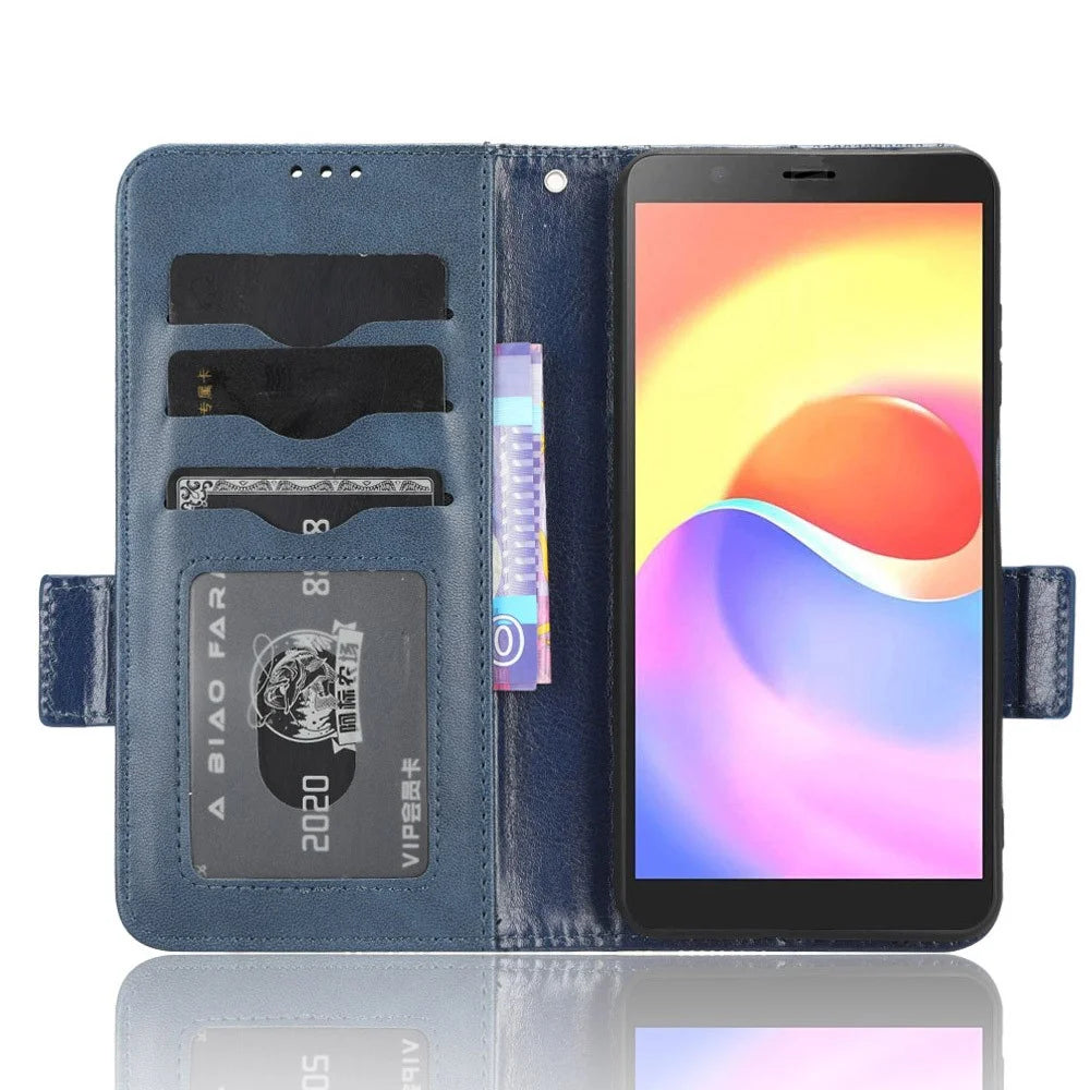 Wallet Phone Case for ZTE Blade A32 Leather Flip Cover Imprinted Triangle Anti-Drop Phone Shell with Stand - Blue - 2
