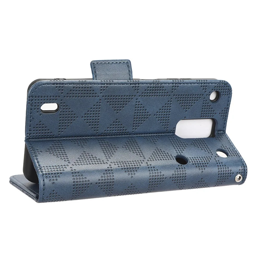 Wallet Phone Case for ZTE Blade A32 Leather Flip Cover Imprinted Triangle Anti-Drop Phone Shell with Stand - Blue - 3