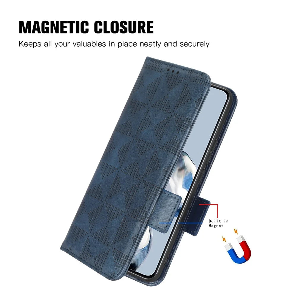 Wallet Phone Case for ZTE Blade A32 Leather Flip Cover Imprinted Triangle Anti-Drop Phone Shell with Stand - Blue - 4