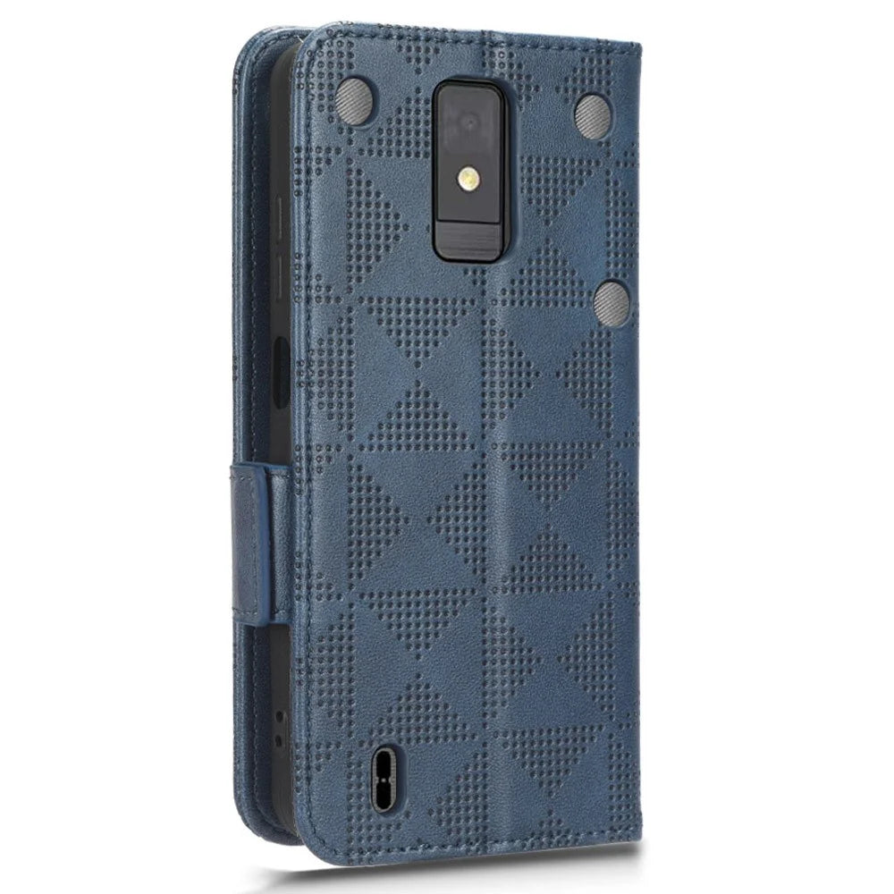 Wallet Phone Case for ZTE Blade A32 Leather Flip Cover Imprinted Triangle Anti-Drop Phone Shell with Stand - Blue - 7