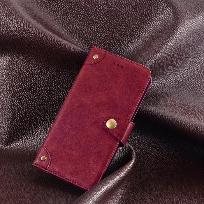 IDEWEI For Realme C55 Protective Phone Case Flip Leather Wallet Cell Phone Stand Cover - Red - 4