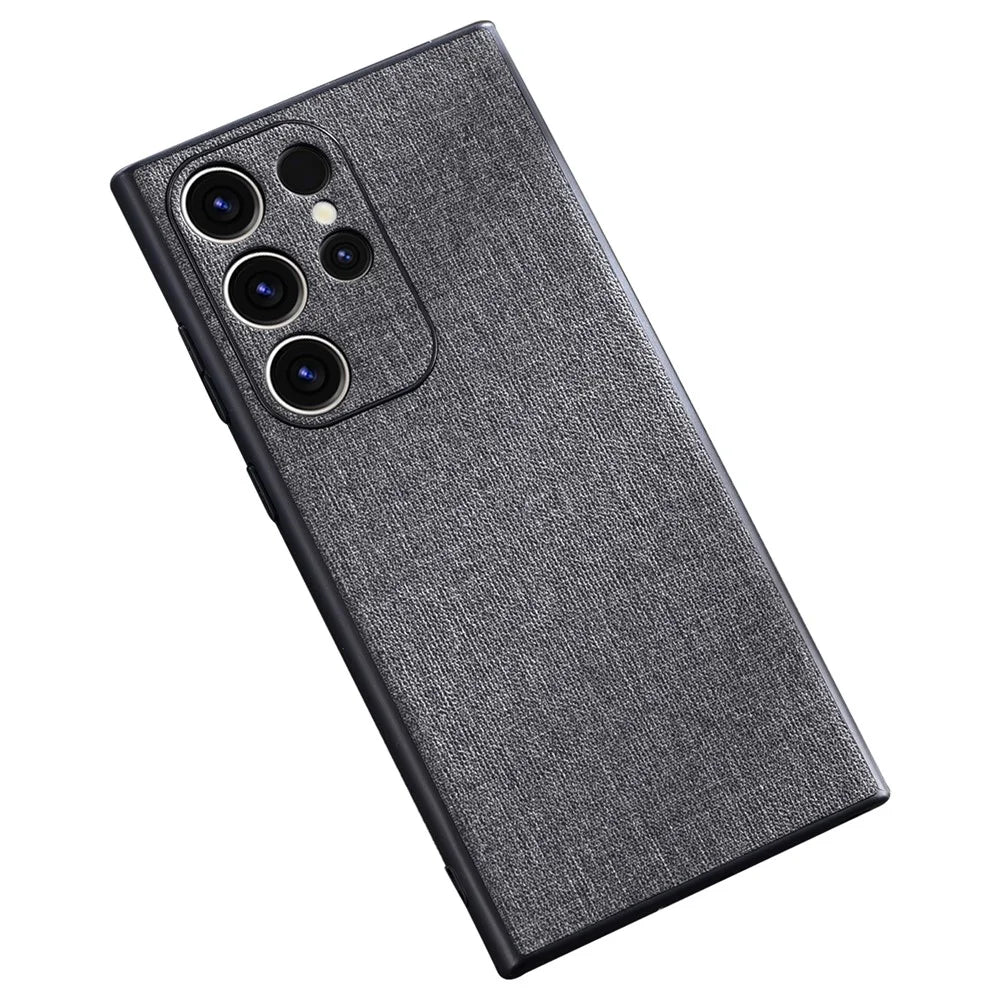 For Samsung Galaxy S23 Ultra Anti-scratch Mobile Case Cloth Texture TPU Phone Cover - Grey - 1