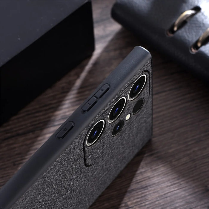 For Samsung Galaxy S23 Ultra Anti-scratch Mobile Case Cloth Texture TPU Phone Cover - Grey - 3