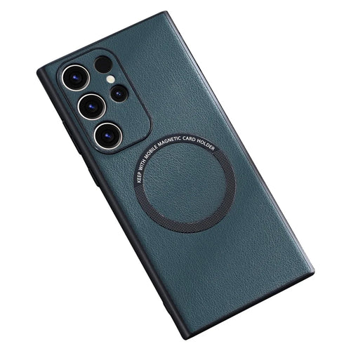 For Samsung Galaxy S23 Ultra Cover Magnetic Case Charger PU Leather Coated TPU+PC Phone Case - Green - 1