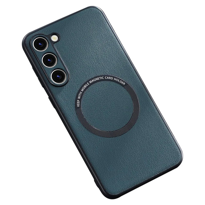 For Samsung Galaxy S23+ Magnetic Case Charger PU Leather Coated TPU+PC Case Phone Back Cover - Green - 1