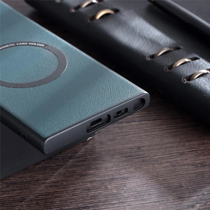 For Samsung Galaxy S23 PU Leather Coated TPU+PC Case Phone Back Cover Magnetic Case - Black - 2