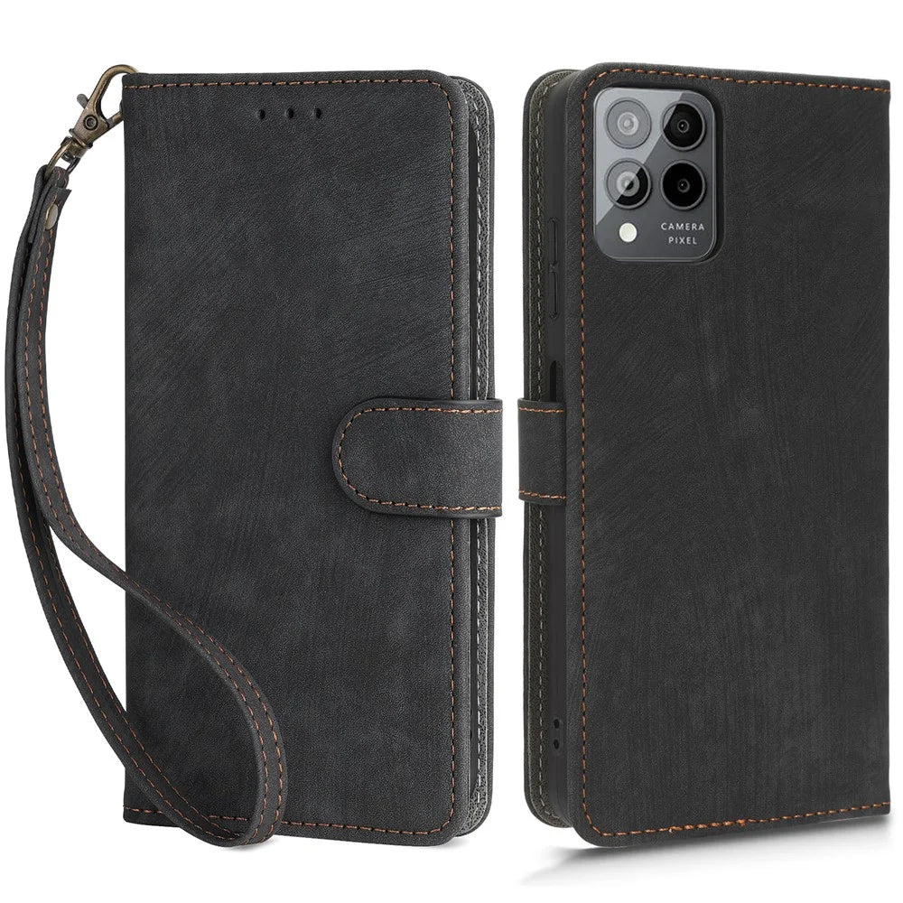 For T-Mobile Revvl 6 Pro 5G / T Phone Pro 5G / Telekom T Phone Pro 5G Phone Case RFID Blocking Wallet Stand Leather Cover with Strap - Black - 1