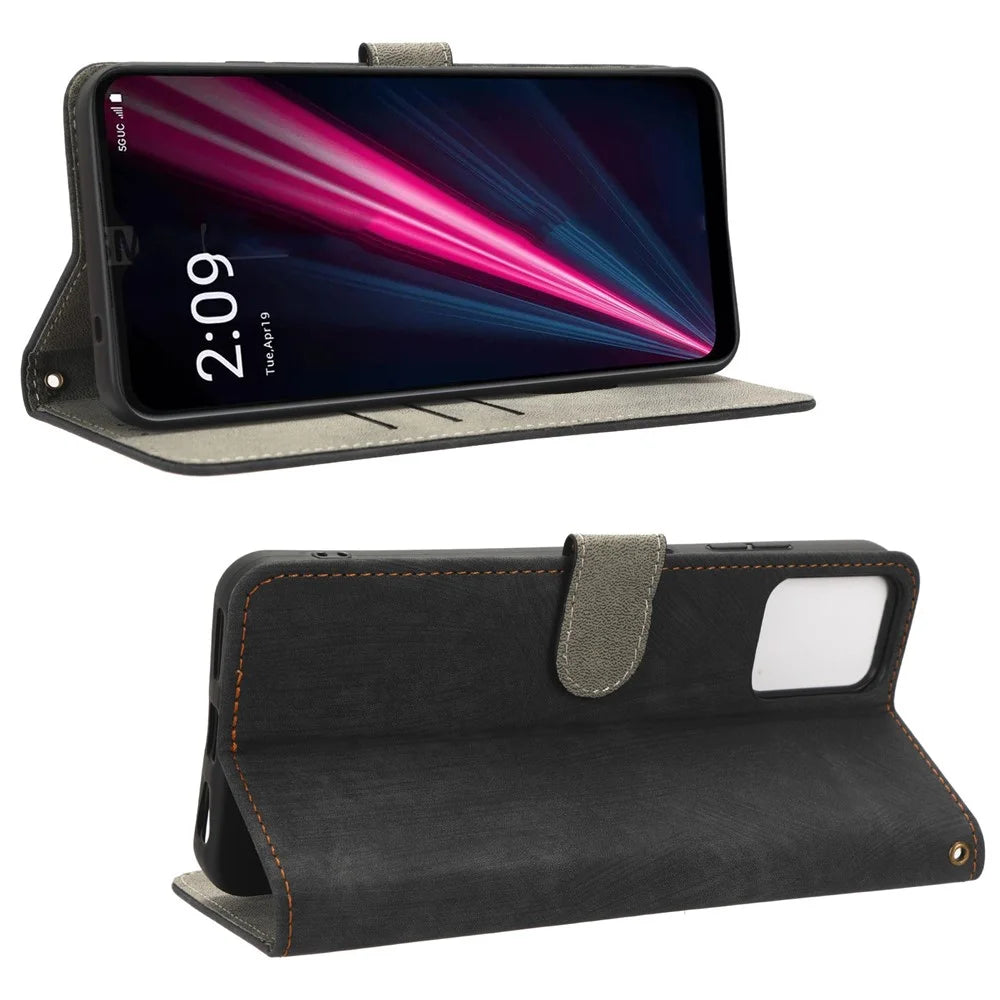 For T-Mobile Revvl 6 Pro 5G / T Phone Pro 5G / Telekom T Phone Pro 5G Phone Case RFID Blocking Wallet Stand Leather Cover with Strap - Black - 3