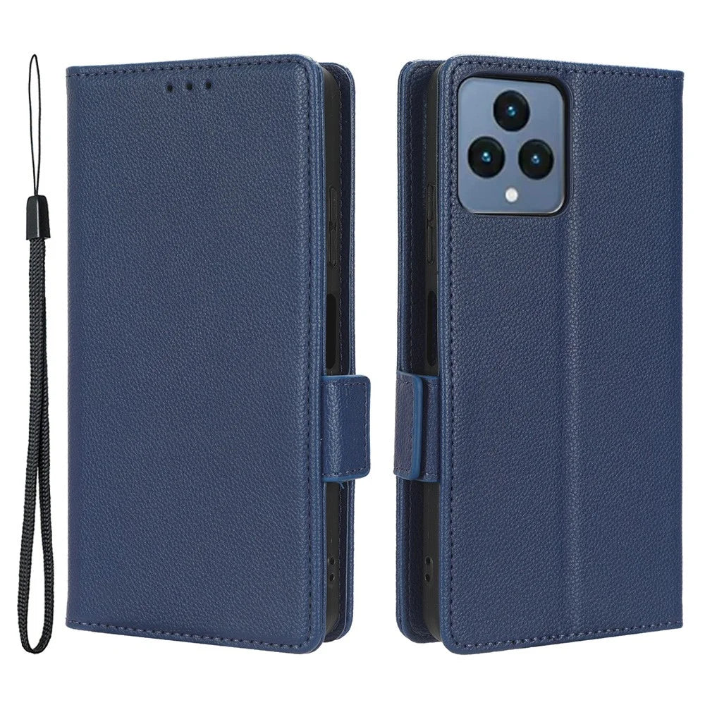 For T-Mobile REVVL 6 5G / T Phone 5G / Telekom T Phone 5G Leather Phone Case Wallet Litchi Texture Phone Stand Cover - Dark Blue - 1