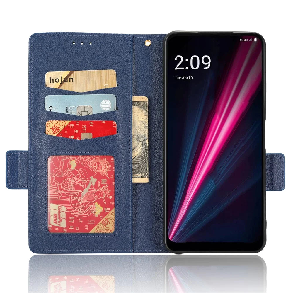 For T-Mobile REVVL 6 5G / T Phone 5G / Telekom T Phone 5G Leather Phone Case Wallet Litchi Texture Phone Stand Cover - Dark Blue - 2