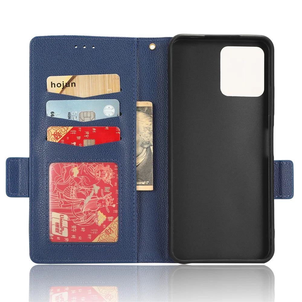 For T-Mobile REVVL 6 5G / T Phone 5G / Telekom T Phone 5G Leather Phone Case Wallet Litchi Texture Phone Stand Cover - Dark Blue - 4