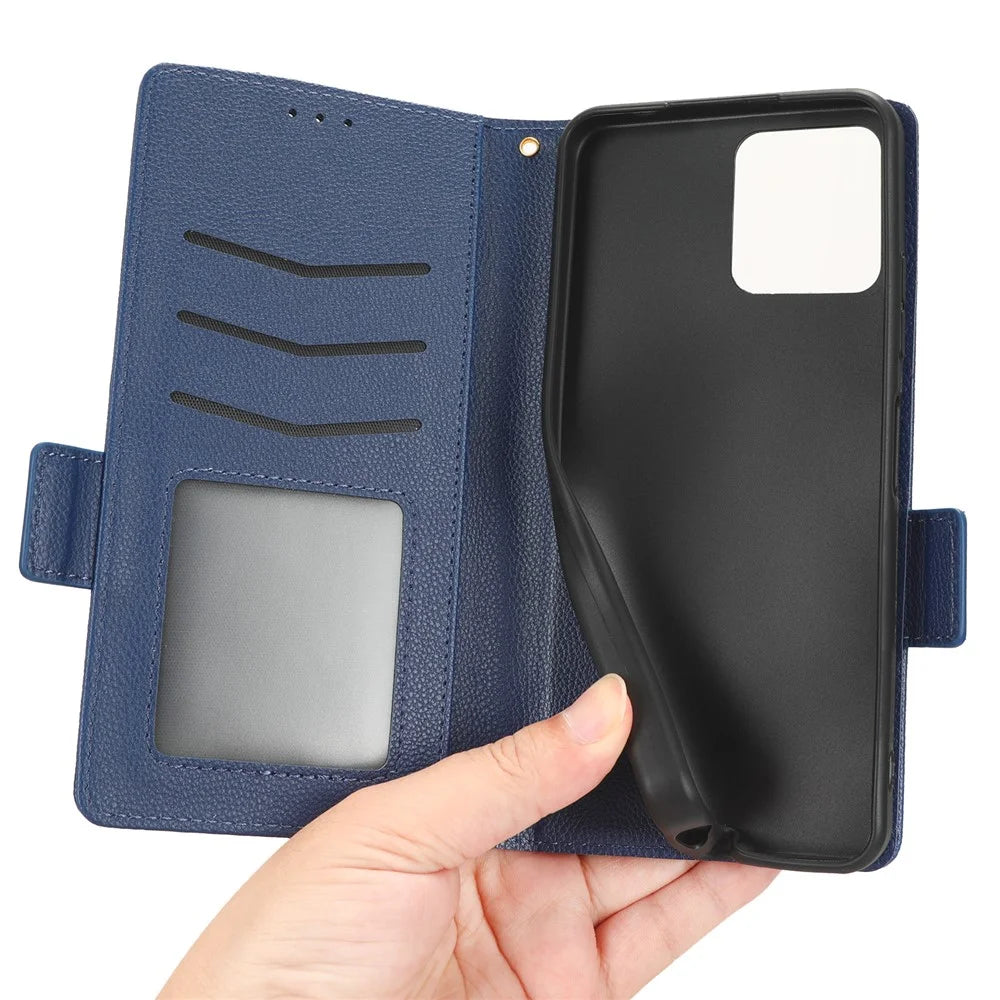 For T-Mobile REVVL 6 5G / T Phone 5G / Telekom T Phone 5G Leather Phone Case Wallet Litchi Texture Phone Stand Cover - Dark Blue - 5