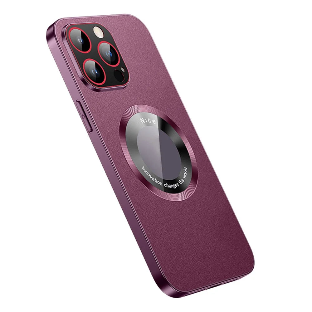 RH05 Magnetic Phone Shell for iPhone 14 Pro Case Soft TPU PC PU Leather Coated Phone Cover - Purple - 1